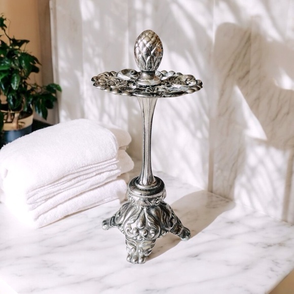 Other - Vtg Antique Toothbrush Stand Make Up Brush Holder Pewter Ornate Bathroom Deco